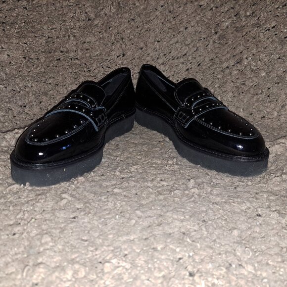 NERO GIARDINI-Black Patent Leather Studded Loafers-ITALY-Size 35-NEW/NO BOX - Picture 1 of 8